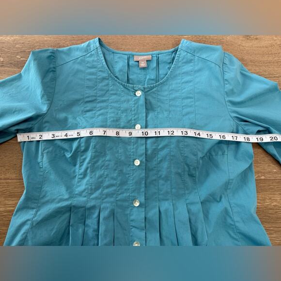 J. Jill 100% Cotton Button Up Pleated 3/4 Sleeve Blouse Aquamarine Teal Size XS - Picture 9 of 10